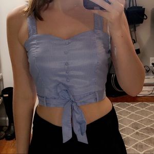 Striped Tie-Front Crop Top - Blue